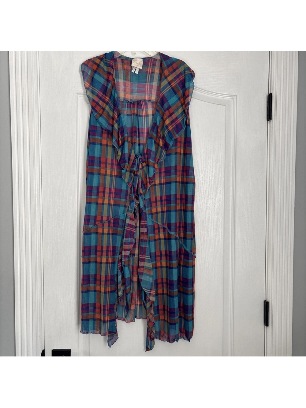 Zadie B’s Plaid Mesh Sheer Ruffle Front Vest